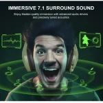 Phoinkas H-7 Wired Over Ear Gaming Headset with 7.1 Surround Sound – Noise Cancelling Flexible Mic – Dark Green Sage