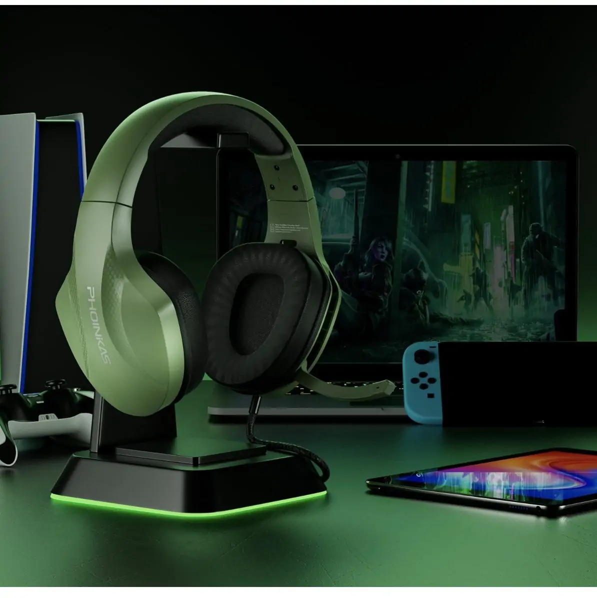 Phoinkas H-7 Wired Over Ear Gaming Headset with 7.1 Surround Sound - Noise Cancelling Flexible Mic - Dark Green Sage5