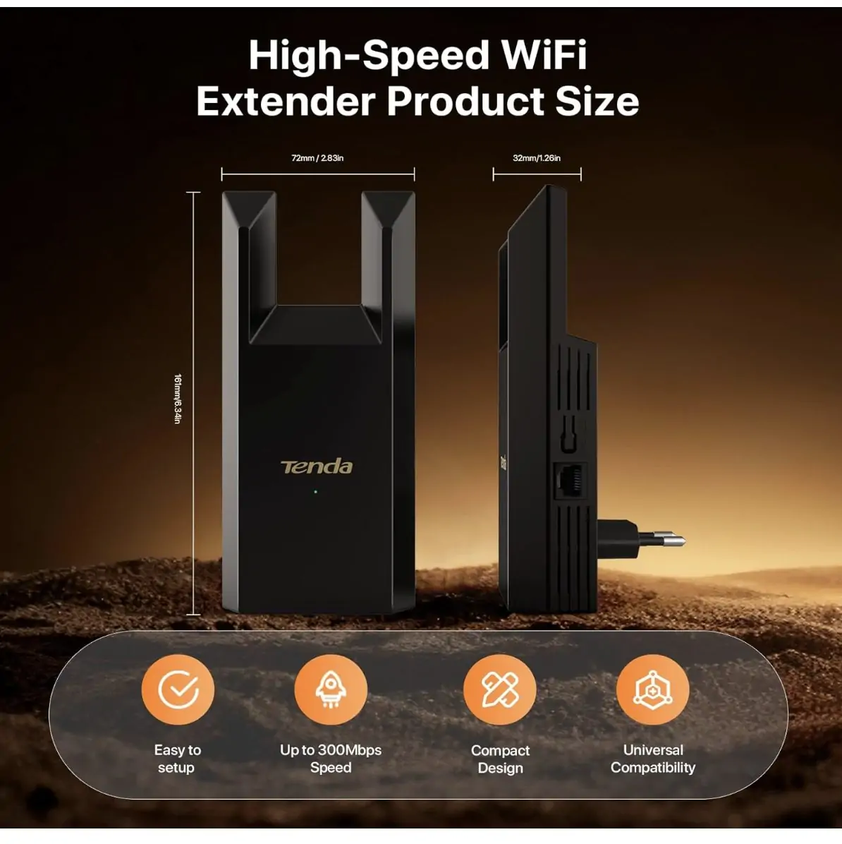 Tenda N300 WiFi Extender with Ethernet Port - Single Band 2.4GHz only - R10-BK4
