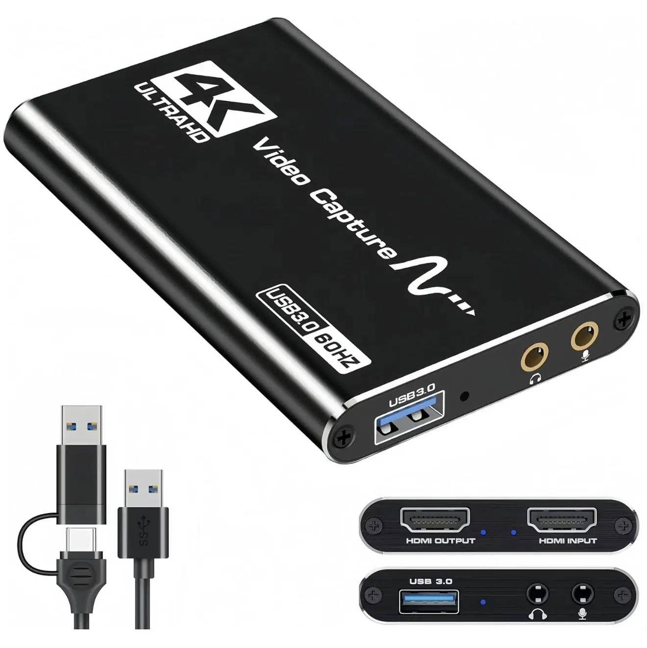 4K Compatible HDMI Capture Card - 1080p 60fps USB 3.0 with Microphone Jack