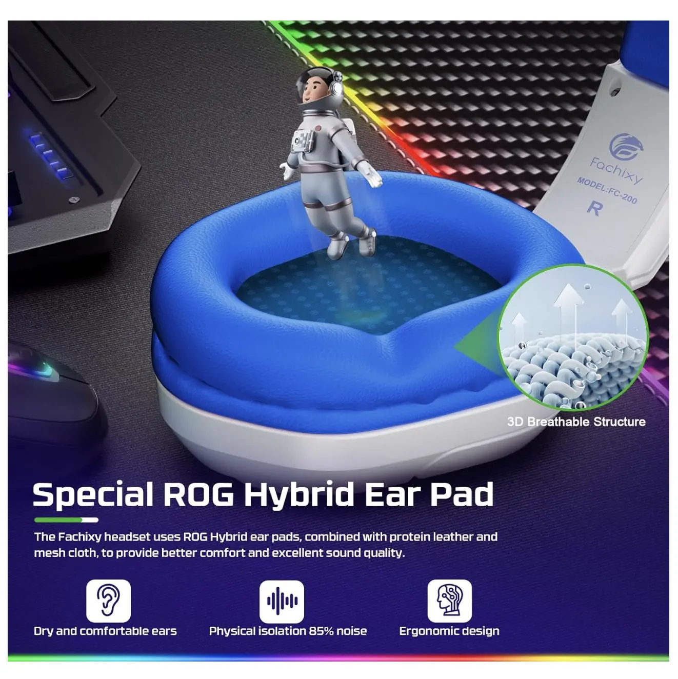 Fachixy FC200 Gaming Headset with Noise Canceling Stereo Microphone Sound - 3.5mm Jack - RGB Light - White Blue Lining3 Fachixy FC200 Gaming Headset with Noise Canceling Stereo Microphone Sound - 3.5mm Jack - RGB Light - White Blue Lining3