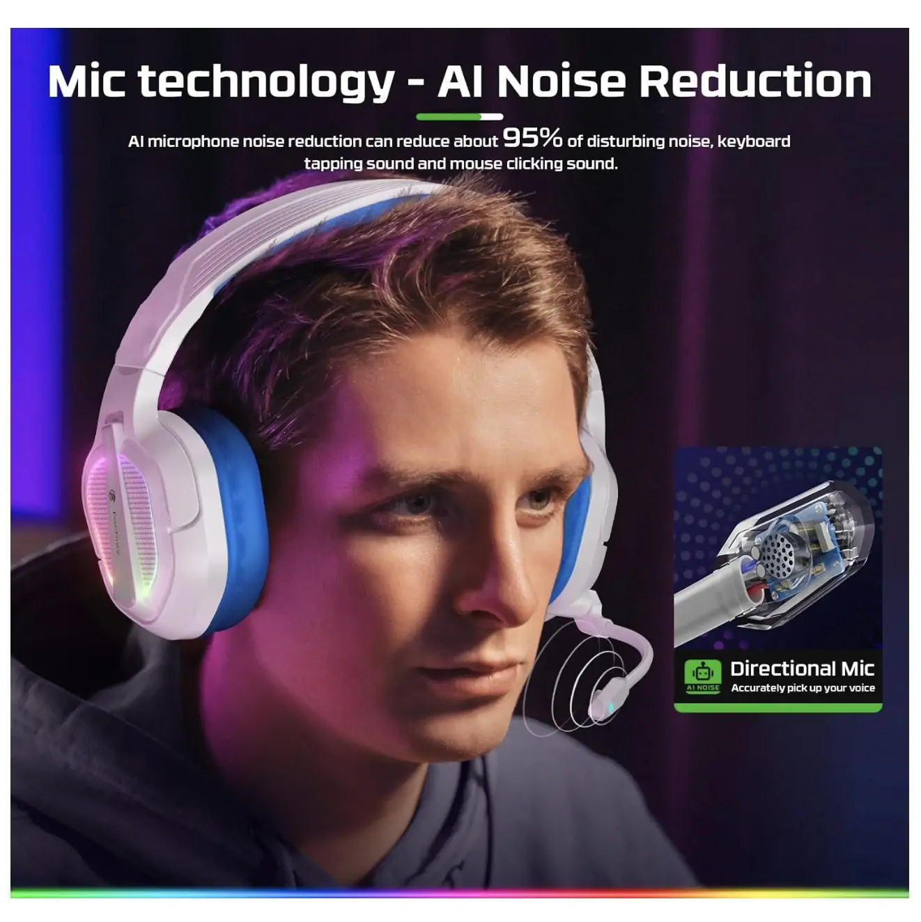 Fachixy FC200 Gaming Headset with Noise Canceling Stereo Microphone Sound - 3.5mm Jack - RGB Light - White Blue Lining5 Fachixy FC200 Gaming Headset with Noise Canceling Stereo Microphone Sound - 3.5mm Jack - RGB Light - White Blue Lining5
