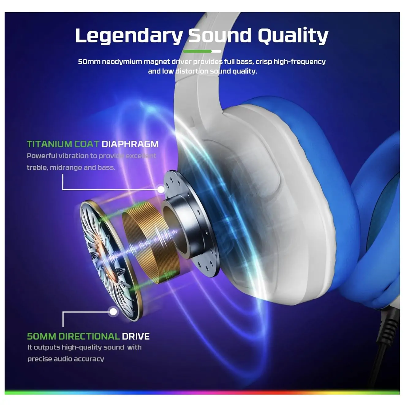 Fachixy FC200 Gaming Headset with Noise Canceling Stereo Microphone Sound - 3.5mm Jack - RGB Light - White Blue Lining6 Fachixy FC200 Gaming Headset with Noise Canceling Stereo Microphone Sound - 3.5mm Jack - RGB Light - White Blue Lining6