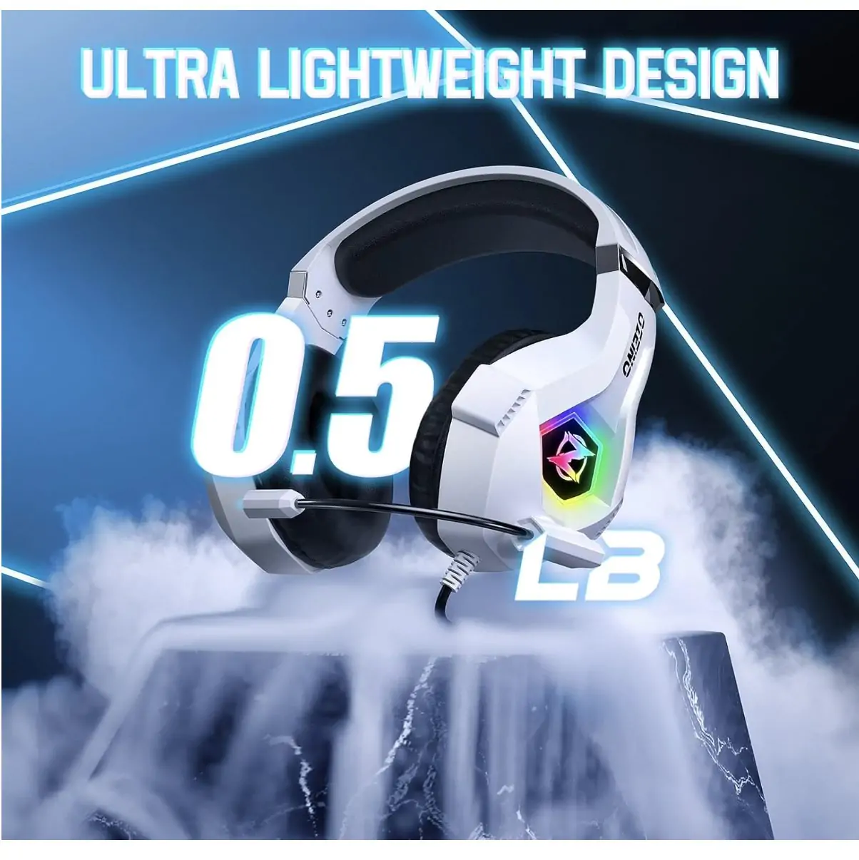 Gaming Headphone with Noise Cancelling Microphone and RGB Lighting - White2 Gaming Headphone with Noise Cancelling Microphone and RGB Lighting - White2