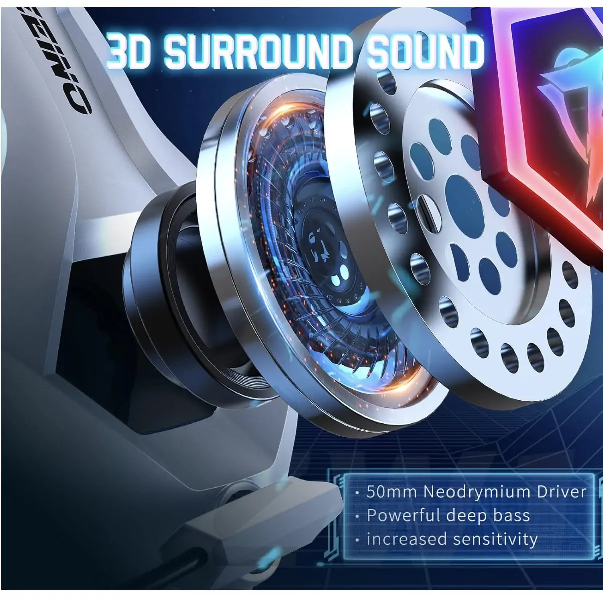 Gaming Headphone with Noise Cancelling Microphone and RGB Lighting - White3 Gaming Headphone with Noise Cancelling Microphone and RGB Lighting - White3