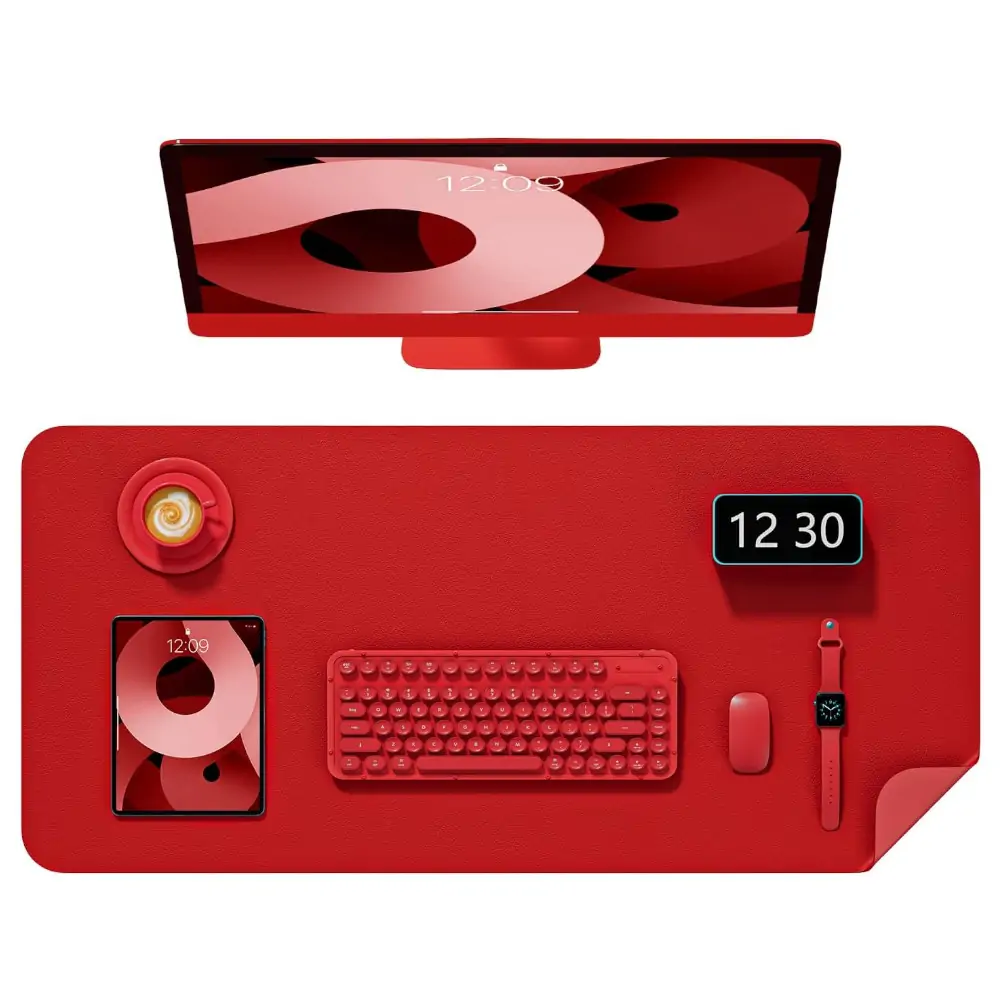 Non-Slip Waterproof PU Leather Desk Pad Protector Mouse Pad - Red