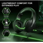 PHOINKAS Gaming Headsets with Noise-Canceling Microphone – 7.1 Surround Sound – Black Green Trim