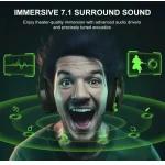 PHOINKAS Gaming Headsets with Noise-Canceling Microphone – 7.1 Surround Sound – Black Green Trim