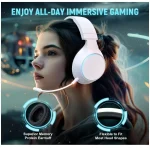 TA4000 Over-Ear Wireless Gaming Headset with ENC Mic – 60H Playtime – 2.4GHz:Bluetooth 5.3 – 3.5mm Wired Modes – White