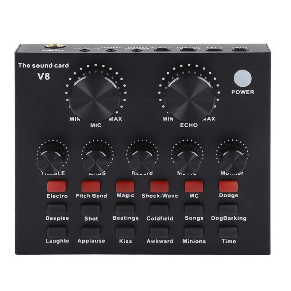 V8 Multi Functional Portable Audio Mixer - Voice Changer for Live Streaming - Black