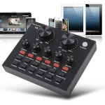 V8+BM800 Podcast Equipment Bundle – XLR Condenser Mic Scissor Kit and Audio Interface – Live Sound Card – Black