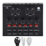 V8+BM800 Podcast Equipment Bundle – XLR Condenser Mic Scissor Kit and Audio Interface – Live Sound Card – Black