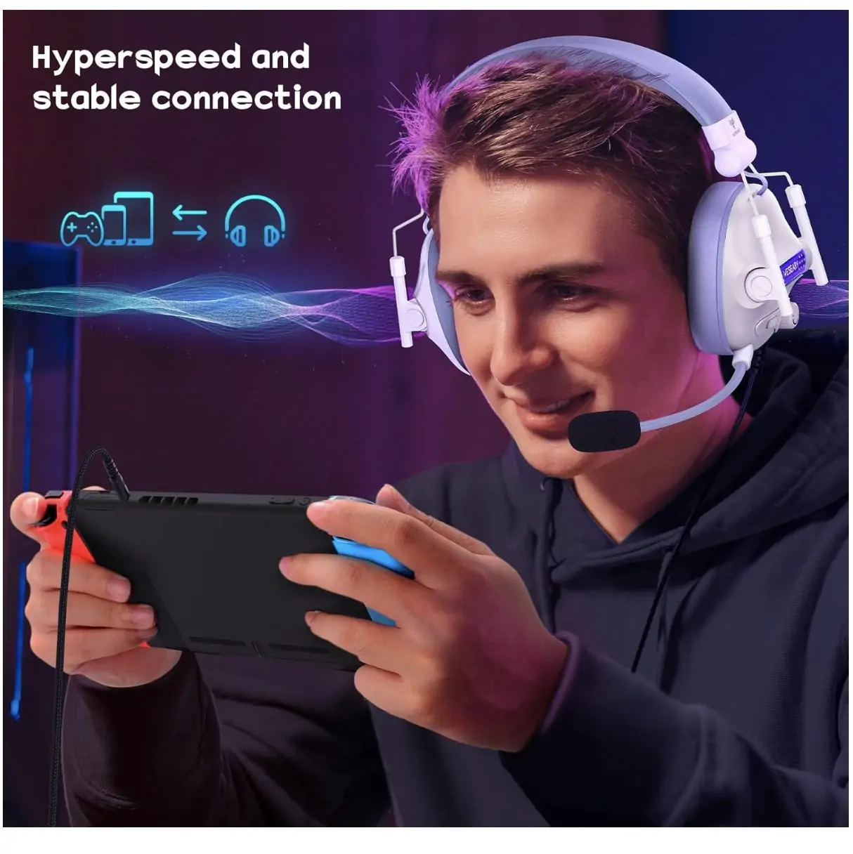 Wired Surround Sound Gaming Headphones with ENC Noise-Canceling Mic - 50mm Drivers - Soft Memory Foam Earcups - Purple:White1