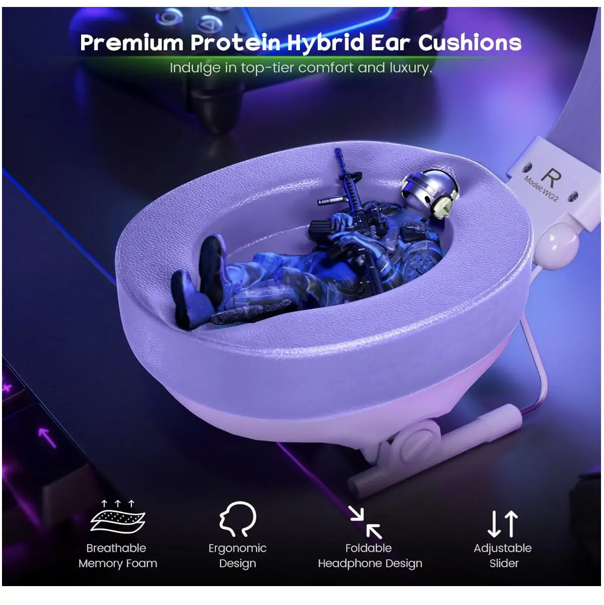 Wired Surround Sound Gaming Headphones with ENC Noise-Canceling Mic - 50mm Drivers - Soft Memory Foam Earcups - Purple:White4 Wired Surround Sound Gaming Headphones with ENC Noise-Canceling Mic - 50mm Drivers - Soft Memory Foam Earcups - Purple:White4