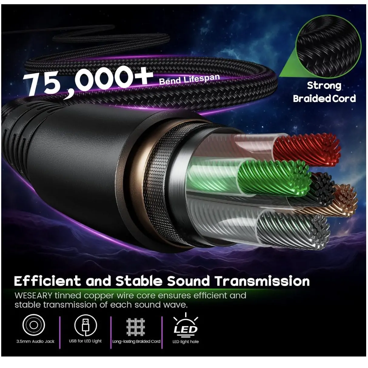 Wired Surround Sound Gaming Headphones with ENC Noise-Canceling Mic - 50mm Drivers - Soft Memory Foam Earcups - Purple:White6 Wired Surround Sound Gaming Headphones with ENC Noise-Canceling Mic - 50mm Drivers - Soft Memory Foam Earcups - Purple:White6