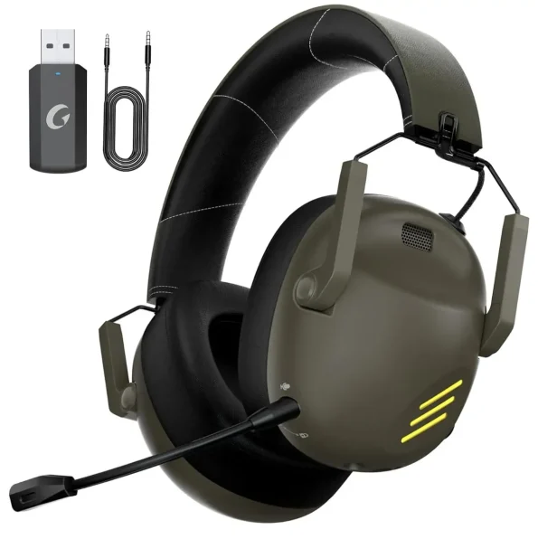 Wireless Gaming Headset with Noise Canceling Microphone - Bluetooth 5.3 - 50H Battery - Army Green