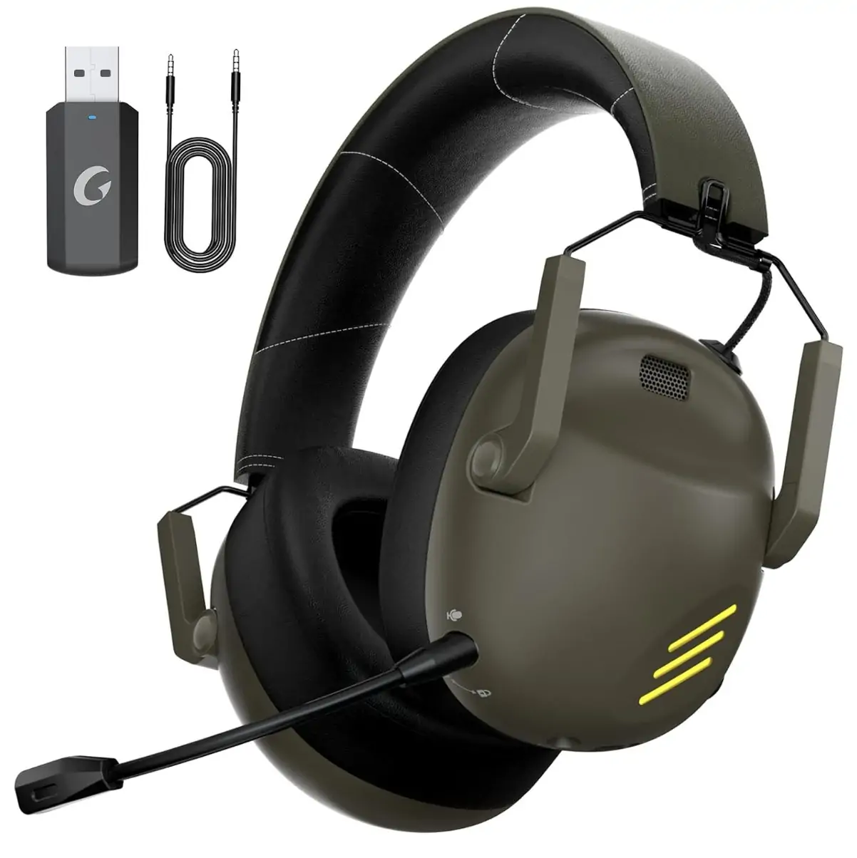 Wireless Gaming Headset with Noise Canceling Microphone - Bluetooth 5.3 - 50H Battery - Army Green