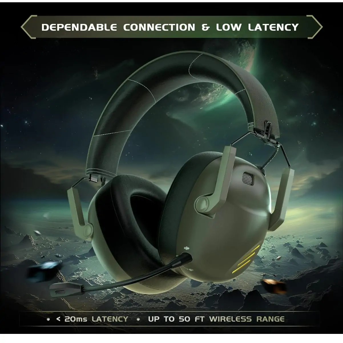 Wireless Gaming Headset with Noise Canceling Microphone - Bluetooth 5.3 - 50H Battery - Army Green1