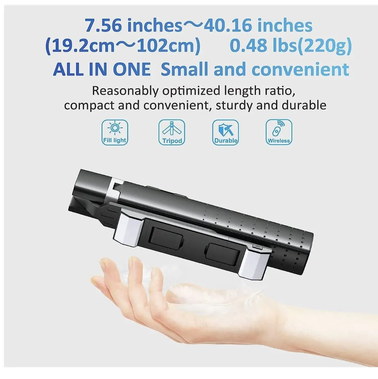 Extendable Quadrapod Selfie Stick Tripod with 2 Rechargeable Fill Lights - Bluetooth Remote - 41 Inches4 Extendable Quadrapod Selfie Stick Tripod with 2 Rechargeable Fill Lights - Bluetooth Remote - 41 Inches4