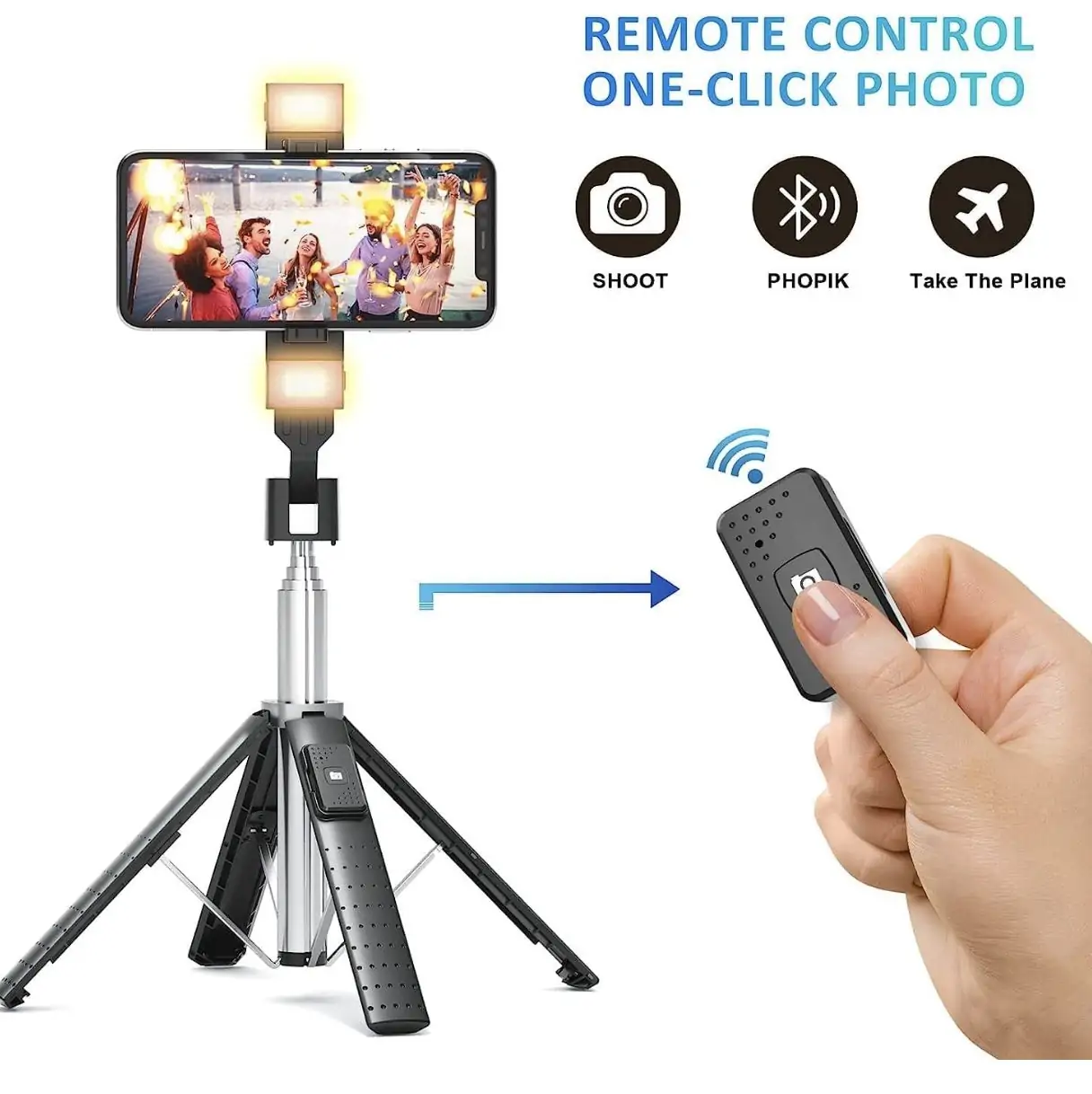 Extendable Quadrapod Selfie Stick Tripod with 2 Rechargeable Fill Lights - Bluetooth Remote - 41 Inches5