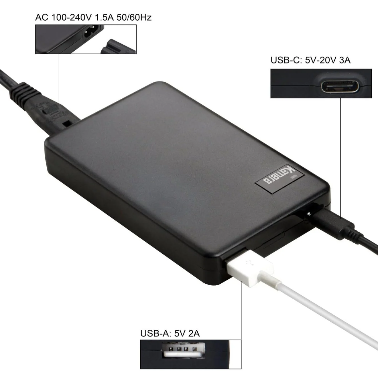 60W 2-Port AC Power Charger - 1USB 2.1A | 1PD60W USB Type-C 3