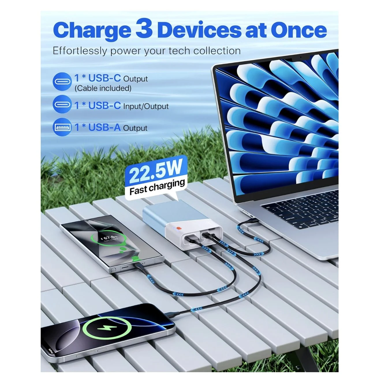Aluminium Shell Super Fast Charging Power Bank - 22.5W PD 3.0+QC 4.0 - 20000mAh - Blue White4