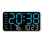 Large Remote Control USB Powered Digital Wall-mounted Clock with Display – White Blue Light
