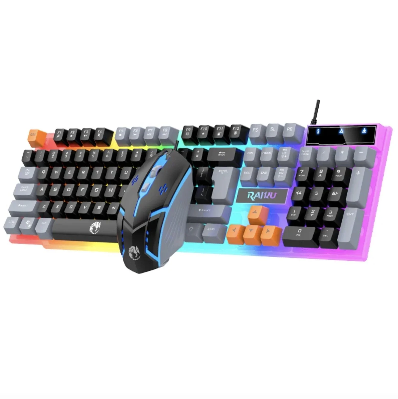 Luminous USB Wired Keyboard And Mouse Set - Mechanical Keyboard - Black Grey Mixed Key Caps