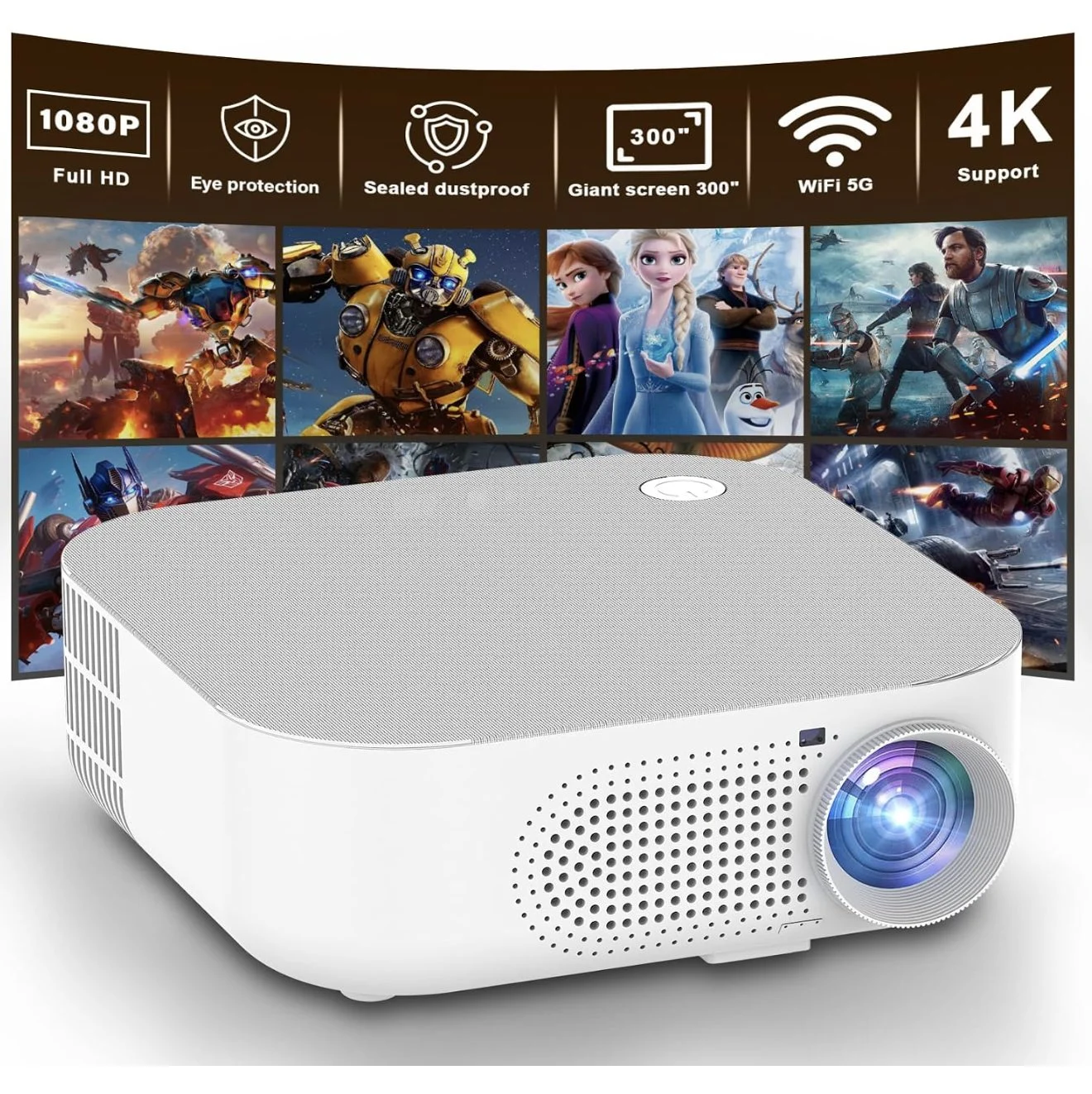 Mini Smart Portable Projector with WiFi and Bluetooth - 1920x1080P Display