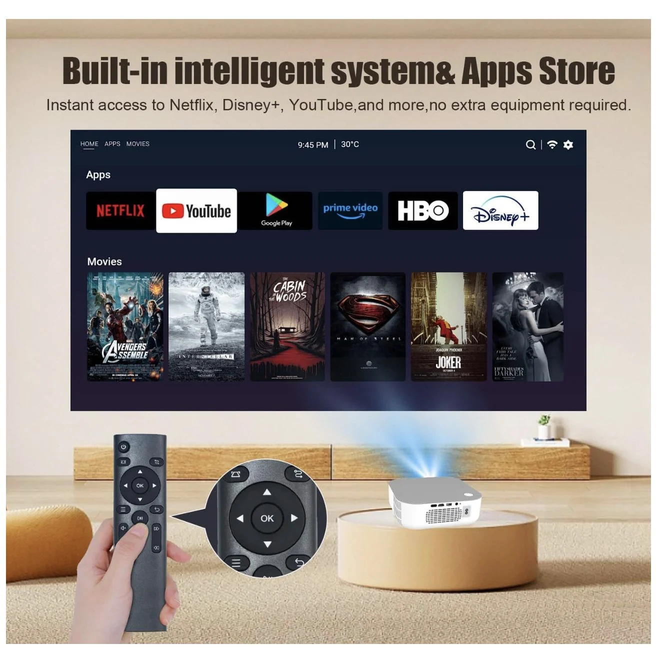 Mini Smart Portable Projector with WiFi and Bluetooth - 1920x1080P Display2 Mini Smart Portable Projector with WiFi and Bluetooth - 1920x1080P Display2