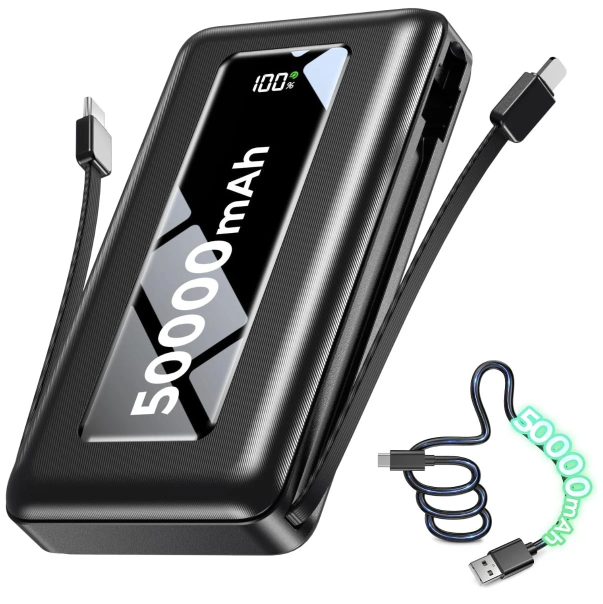Portable Fast Charging Battery Pack with LED Display - 22.5W 50000mAh - Black