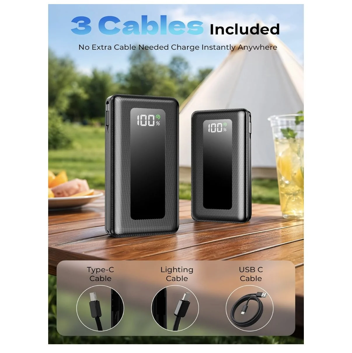 Portable Fast Charging Battery Pack with LED Display - 22.5W 50000mAh - Black5