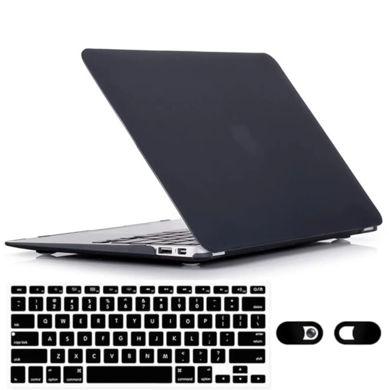Slim Snap On Hard Shell Protective Case and Keyboard Cover for MacBook Air 13 Inch - Models A1369 & A1466 - Black1