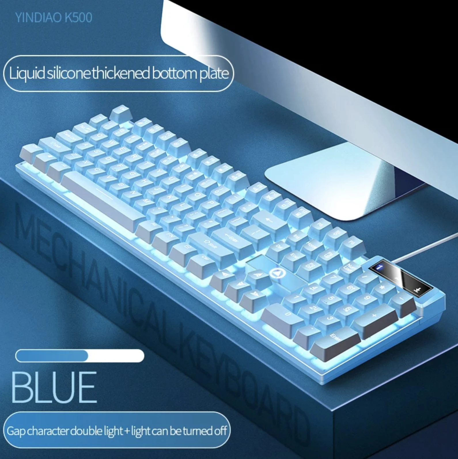 Wired Backlit Gaming Keyboard with Mechanical Feel - 104 Keys - Blue :White Glow