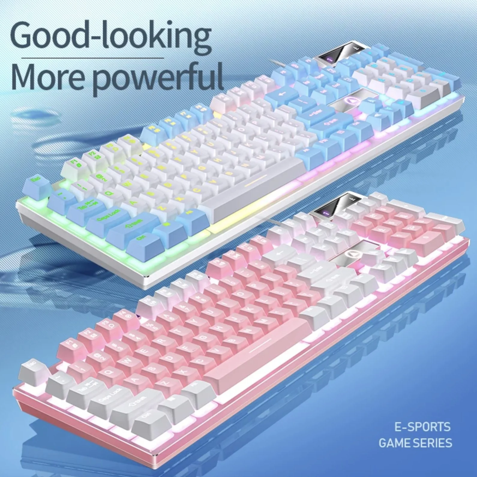 Wired Backlit Gaming Keyboard with Mechanical Feel - 104 Keys - Blue :White Glow2