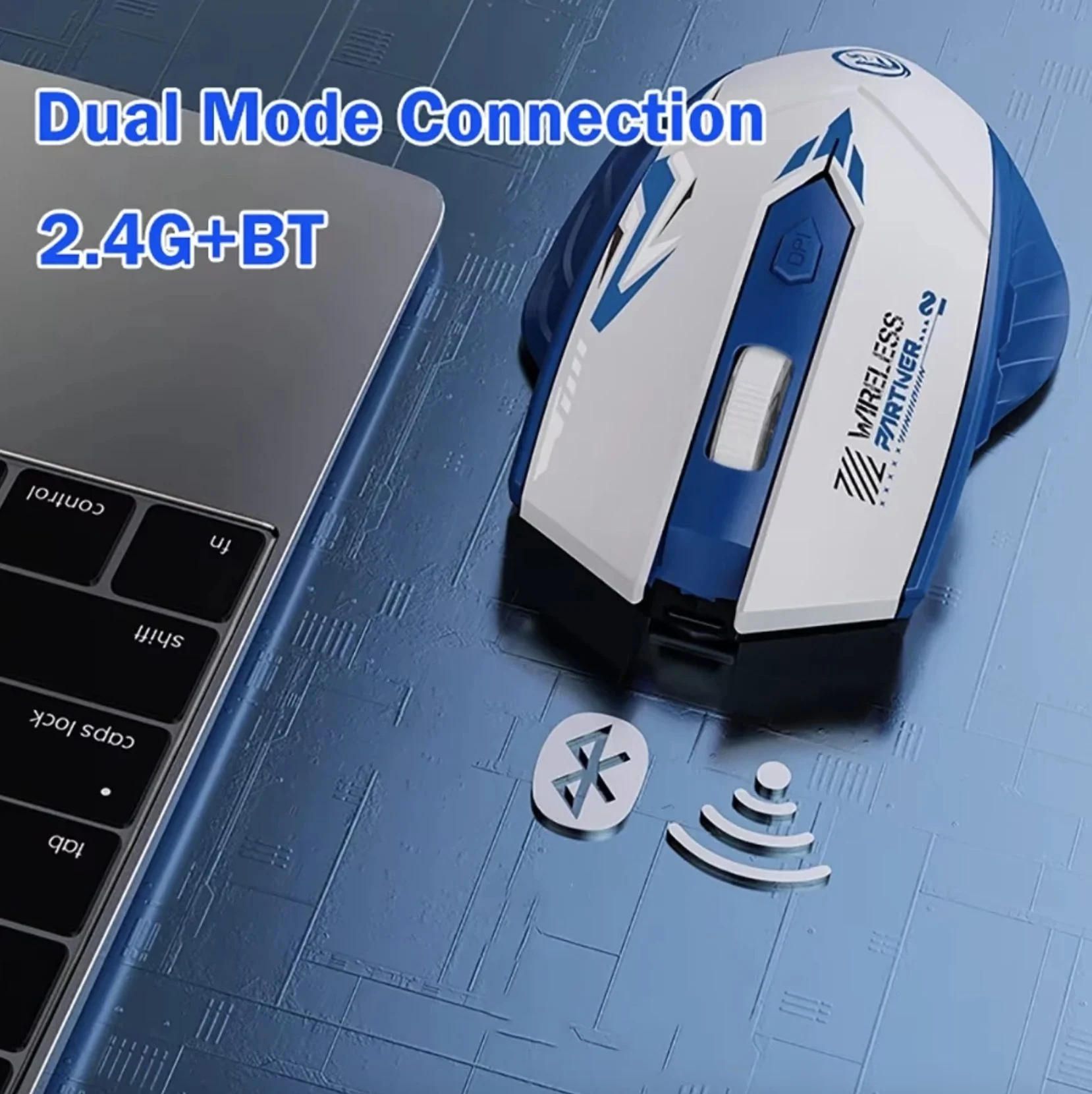 2.4G Wireless Mouse Dual-Mode Bluetooth - Blue:White - 1600 DPI2