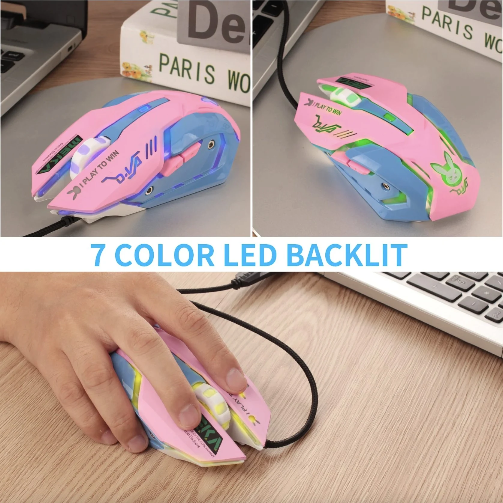 2400DPI Wired Gaming Mouse Color Backlit - Blue:Pink5