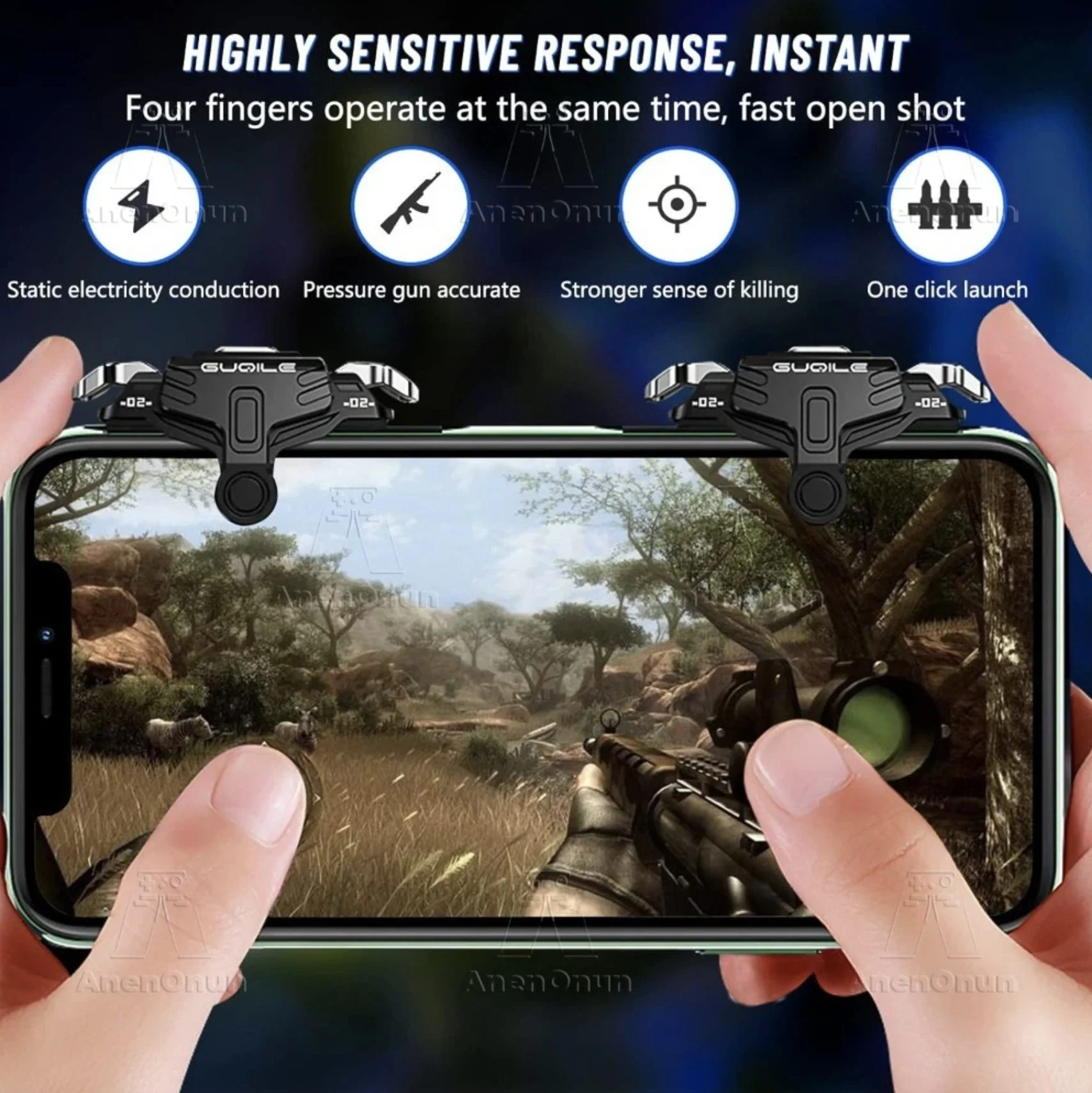 Four-Finger Operation Mechanical PUBG Mobile Game Controller Trigger - BLACK1
