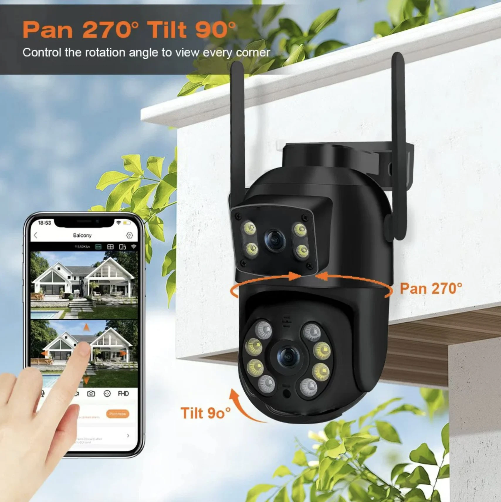 PTZ Wifi Camera with Dual Lens 4MP 4MP Dual Lenses - AI Human Detection - Black7