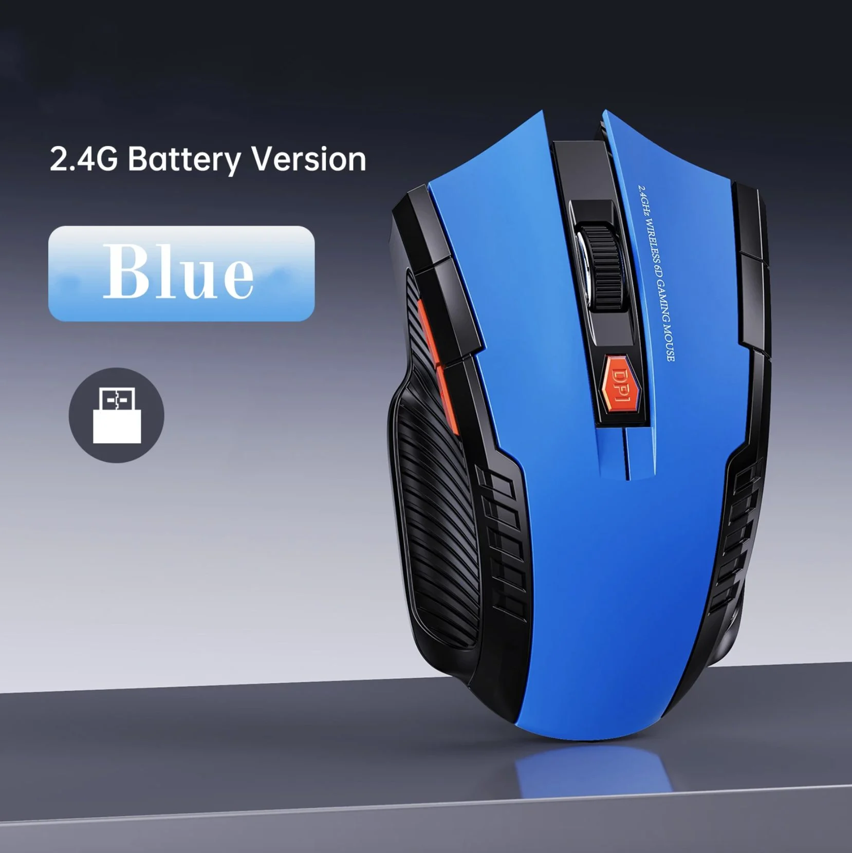Portable 2.4G Wireless Mouse with USB Receiver - Blue