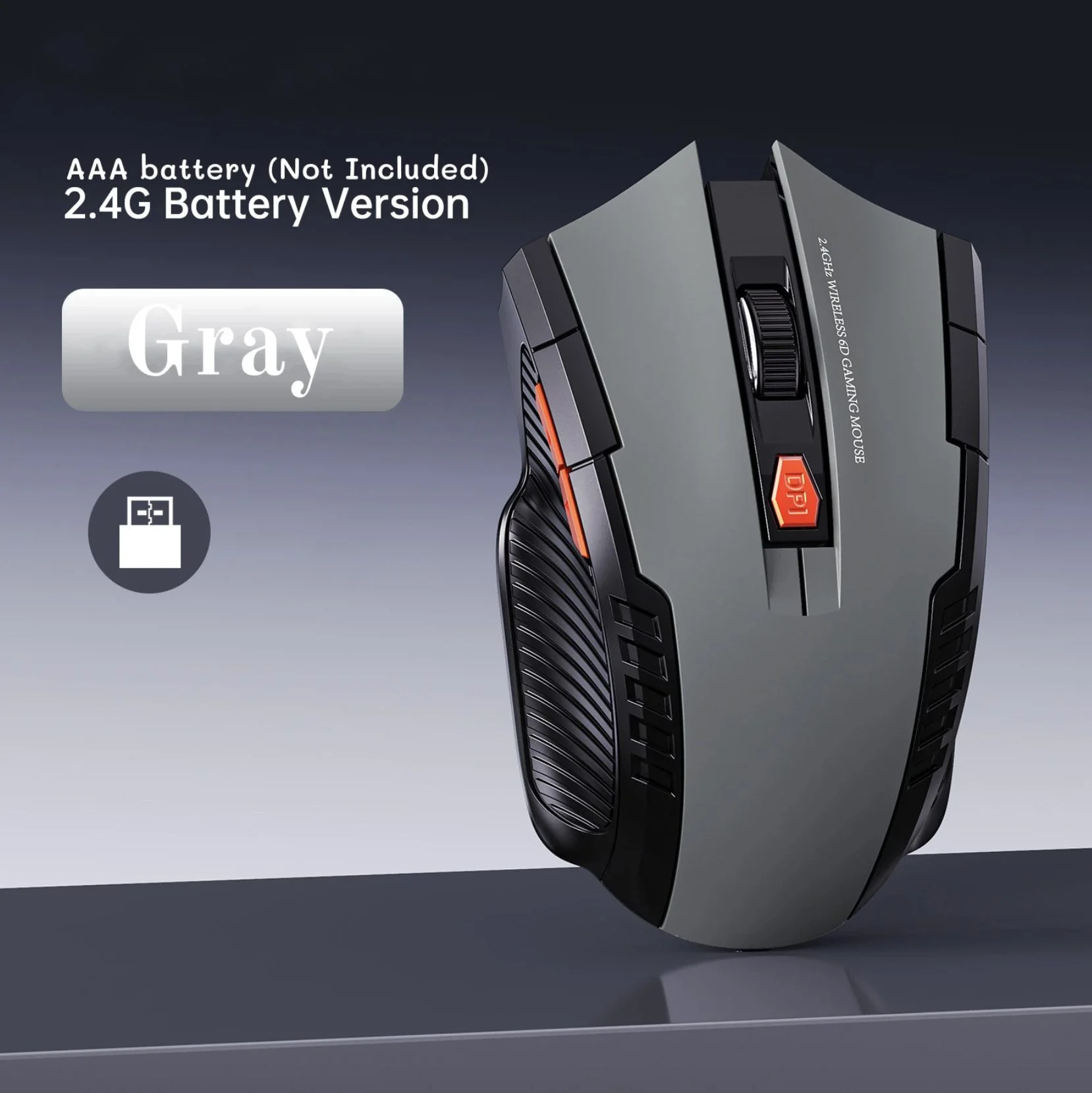 Portable 2.4G Wireless Mouse with USB Receiver - GREY