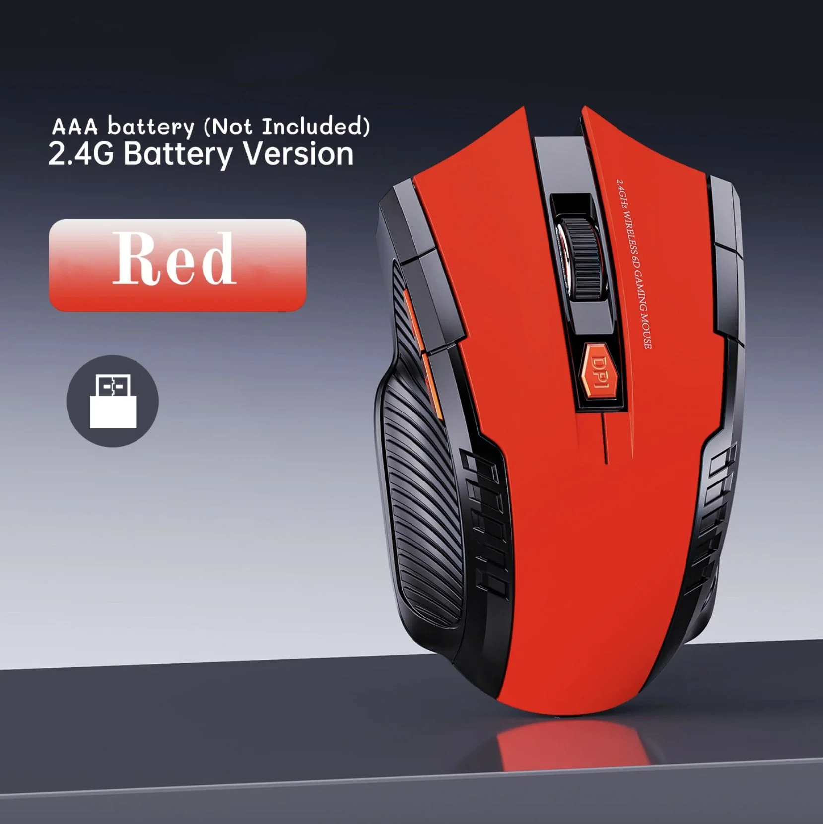 Portable 2.4G Wireless Mouse with USB Receiver - RED