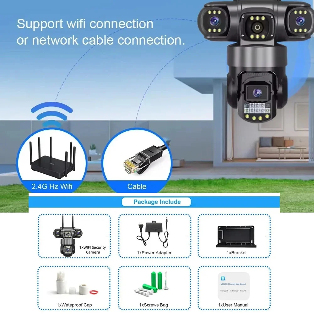 Three Lense Outdoor WiFi Camera AI Tracking - 12MP|8MP|4MP-10
